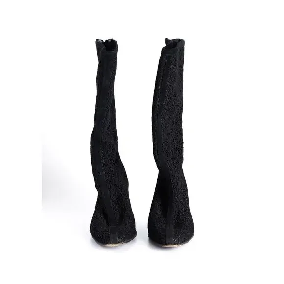 VTG Stuart Weitzman Guipure Lace Boots Sz 8.5 Heels Suede Glam Whimsigoth Retro - Picture 5 of 8